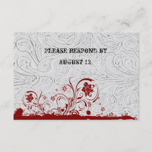 RSVP en cuir blanc et en dentelle rouge avec envel