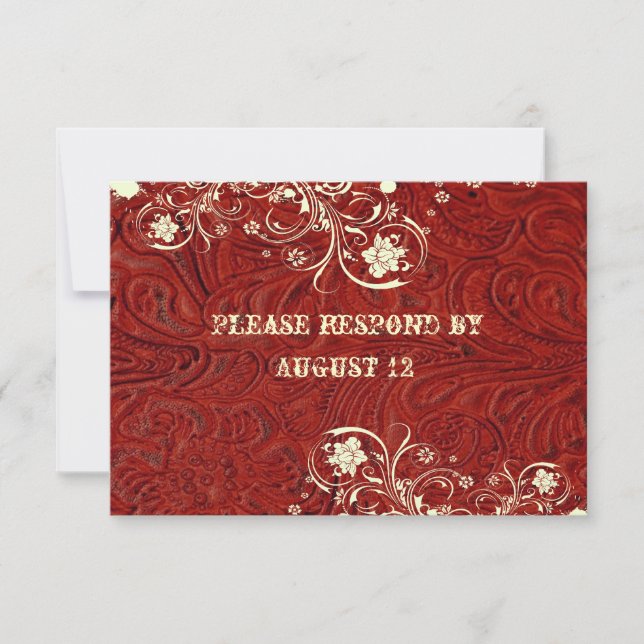 RSVP en cuir rouge et dentelle avec enveloppes (Devant)