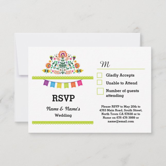 RSVP Fiesta Mexicaine Imprimé Cartes de Mariage (Devant)