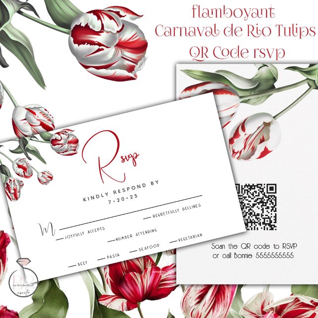 RSVP | Floral Rouge & Blanc Tulips Rembrandt (Easy Peasy RSVP using  your QR code for your  guests to reply with just a click of their camera/)
