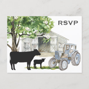 RSVP für die Hochzeit von Kühen und Traktoren Postkarte