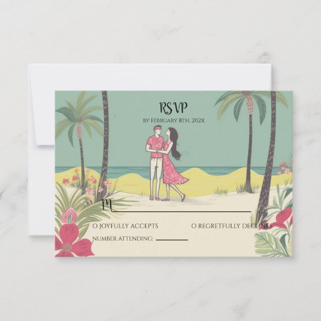 RSVP für die Sommerhochzeit von tropischen Lieben Mitteilungskarte (Vorderseite)