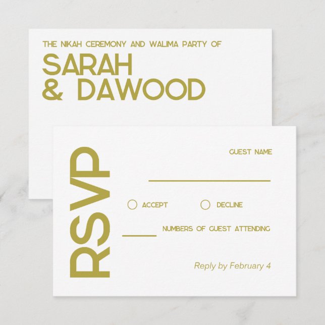 RSVP für eine elegante, Minimalistische muslimisch (Vorne/Hinten)