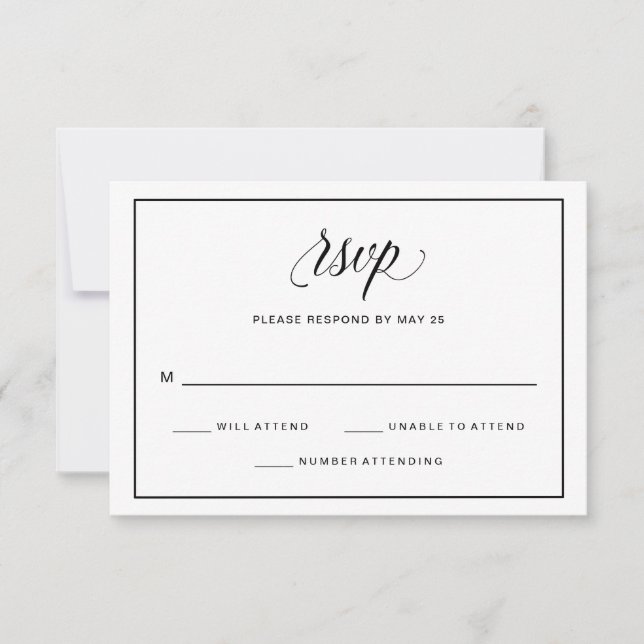 RSVP für Extravagante Schwarz-Weiß-Skriptereihen | Karte (Vorderseite)