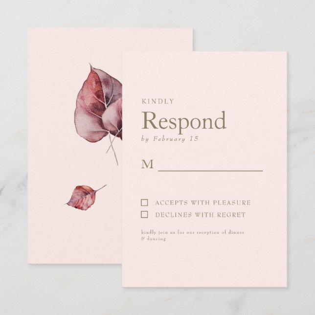 RSVP für Herbst-Folien Blush Simple Gold Text Wedd Karte (Vorne/Hinten)