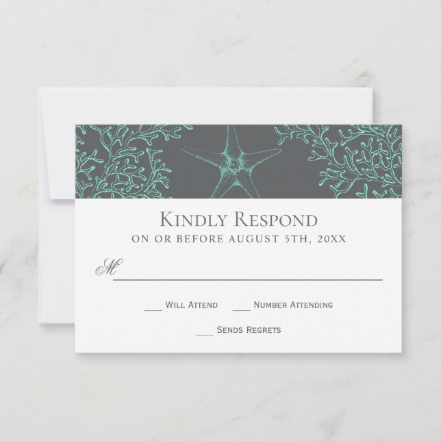 RSVP für Hochzeiten an der grünen und grauen Küste (Vorderseite)