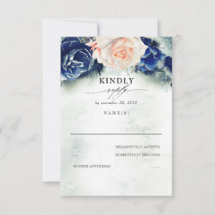 RSVP für Hochzeiten mit blauer Flora und Navy Karte