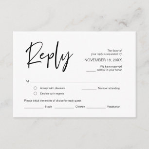 RSVP für Hochzeiten mit Wahlmöglichkeiten für Mahl Begleitkarte