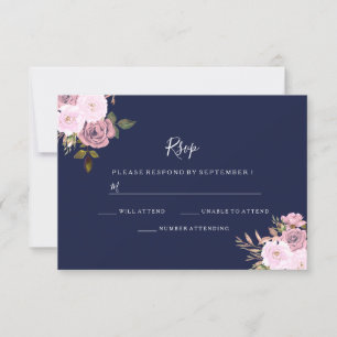 RSVP für Hochzeiten von Navy Blue & Rose Gold Flor Karte