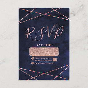 RSVP für Hochzeiten von Navy Blue & Rose Gold Geom Karte