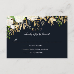 RSVP für Hochzeiten von Navy Gold Floral Watercolo