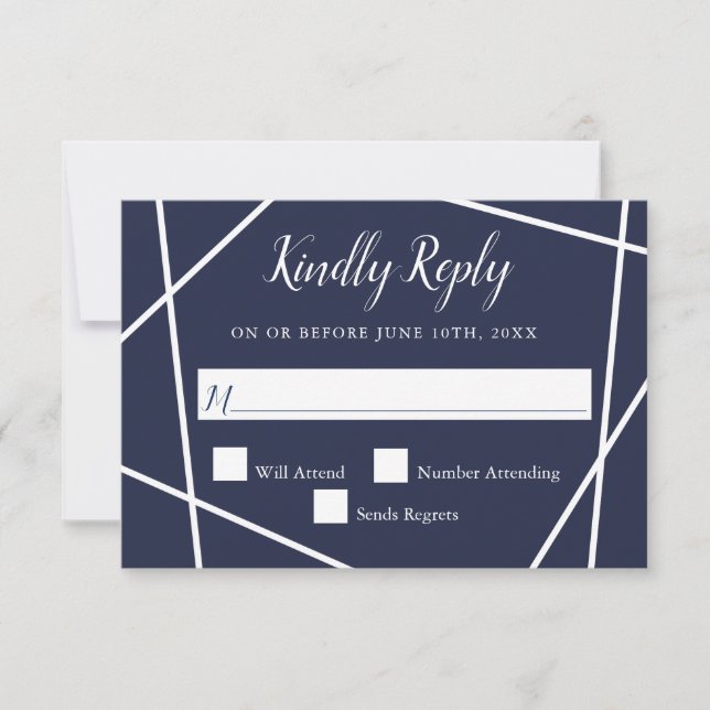 RSVP für Hochzeiten von Navy und White Karte (Vorderseite)