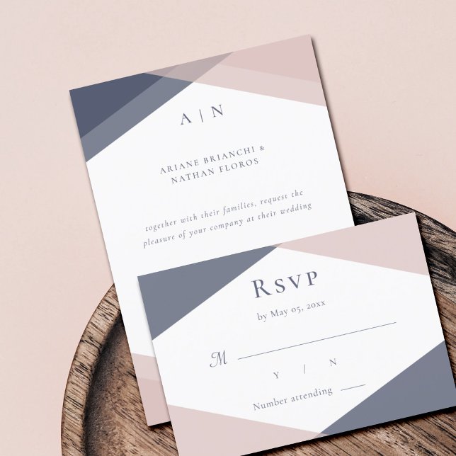 RSVP für Hochzeitsszeiten in Navy Blush Einladung (Von Creator hochgeladen)