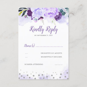 RSVP für lila und Silberblumen Karte