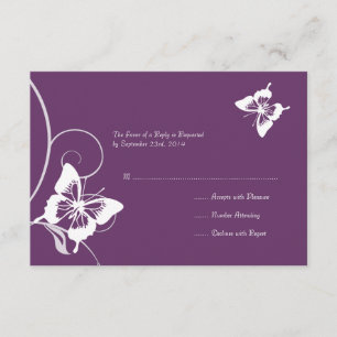 RSVP für lila und weiße Butterfly-Hochzeit Karte