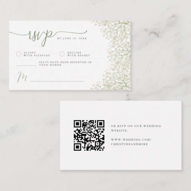 RSVP für Minimalistische Hochzeit für Baby | QR-Co Begleitkarte (Vorne/Hinten)
