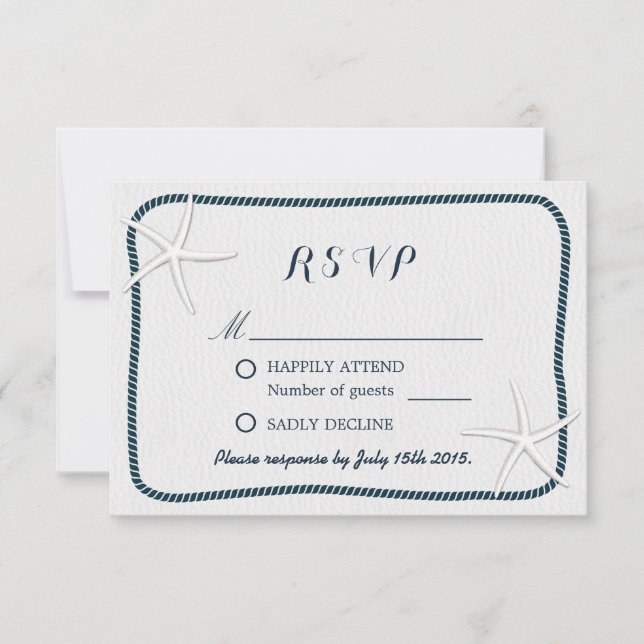 RSVP für Nautic Starfish & Twine Frame Wedding (Vorderseite)