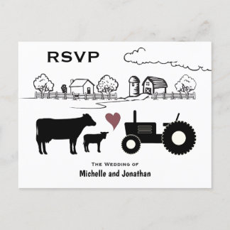 RSVP für niedliche Kühe und Traktoren Postkarte