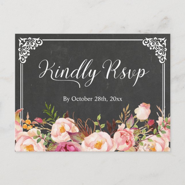 RSVP für Vintage Bilderkartentafel Einladungspostkarte (Vorderseite)
