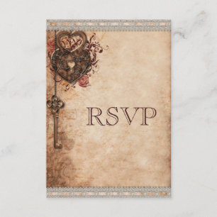 RSVP für Vintage Herz- und Tastenhochzeit Karte