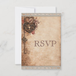 RSVP für Vintage Herz- und Tastenhochzeit Karte