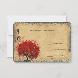 RSVP für Vintage Vögel mit  Rotem Baum Karte