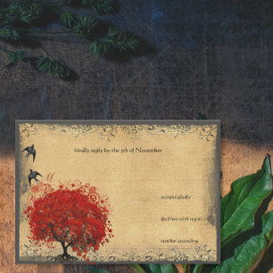 RSVP für Vintage Vögel mit  Rotem Baum Karte