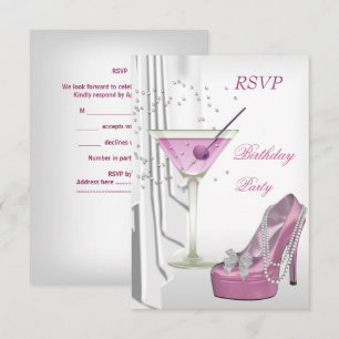RSVP Geburtstagsparty Weiße Pink Martini Perlen Sc Einladung