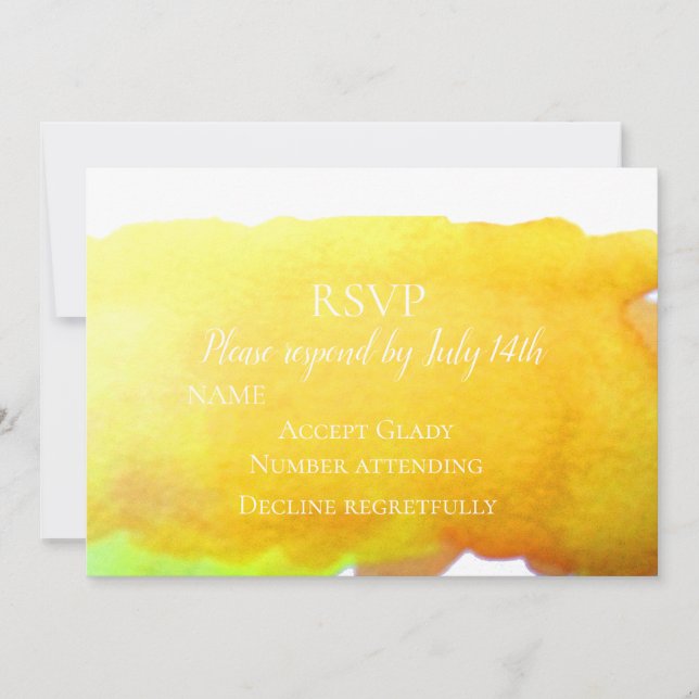 RSVP-gelber Sandstrand Hochzeit moderne Wasserfarb Einladung (Vorderseite)