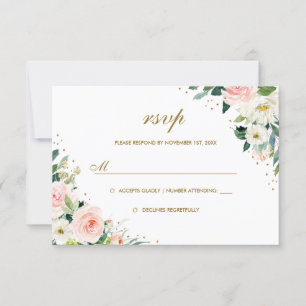 RSVP: Gold Botanical Blush Floral Wedding RSVP Karte