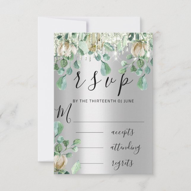 RSVP Gouttes d'argent Mariage Florales Vert Menthe (Devant)
