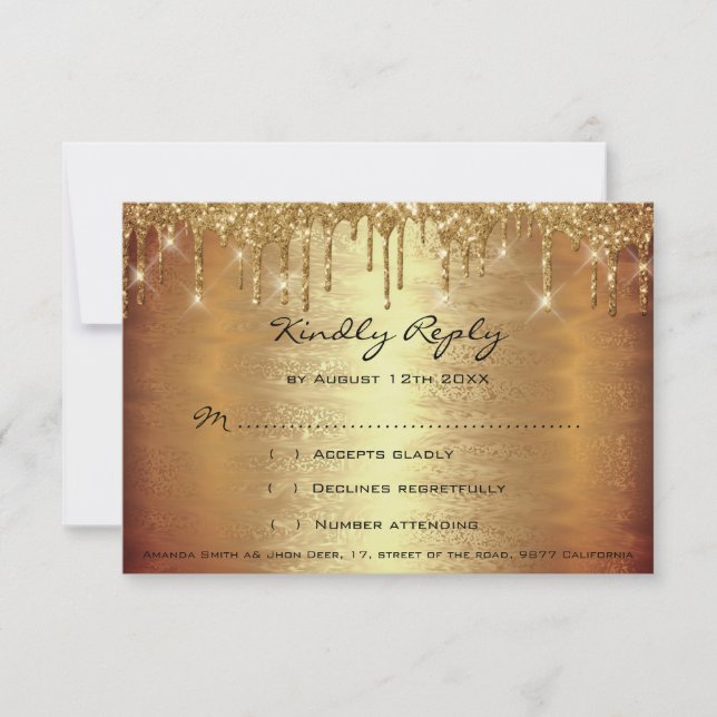 RSVP gouttes dorées paillettes mariage show bride (Devant)