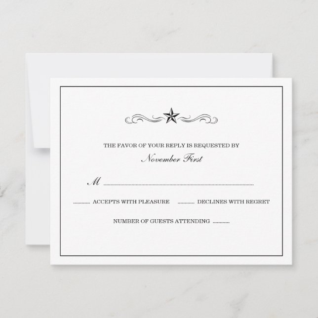 RSVP-Hochzeit auf weißem und schwarzem Western RSVP Karte (Vorderseite)