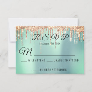RSVP Hochzeit Braut Rose Gold Tropfen Koralle Mint Karte