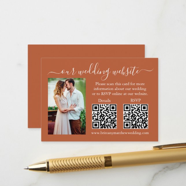 RSVP Hochzeit Details Foto 2 QR Terracotta Begleitkarte (Vorderseite/Rückseite Beispiel)