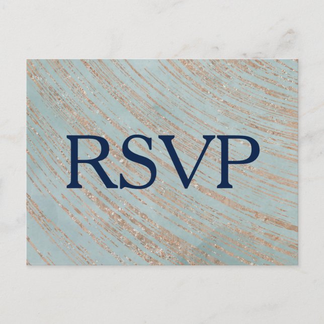 RSVP-Hochzeit für Kupfer und Blaumarmor Einladungspostkarte (Vorderseite)