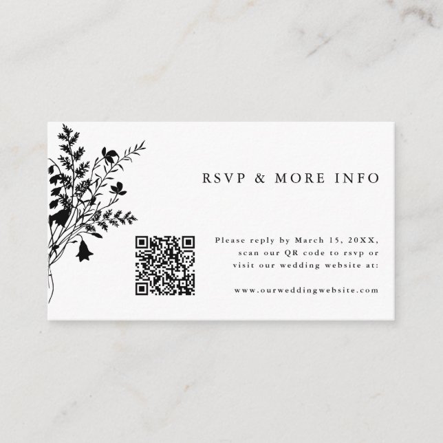 RSVP-Hochzeit für Schwarz-Weiß-Wildblume Begleitkarte (Vorderseite)