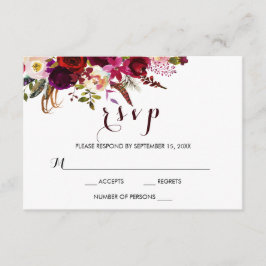 RSVP-Hochzeit im Herbst für Burgund-Wasserfarben RSVP Karte