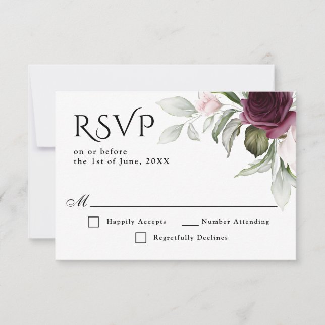 RSVP-Hochzeit mit Pink und Plum Floral Charm RSVP Karte (Vorderseite)