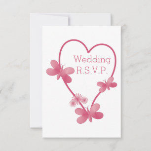 RSVP Hochzeit rosa Herz und Schmetterlinge Karte