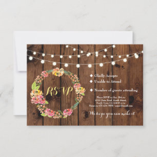 RSVP Hochzeit Rustikal Holz Floral Tiki Karten Ein
