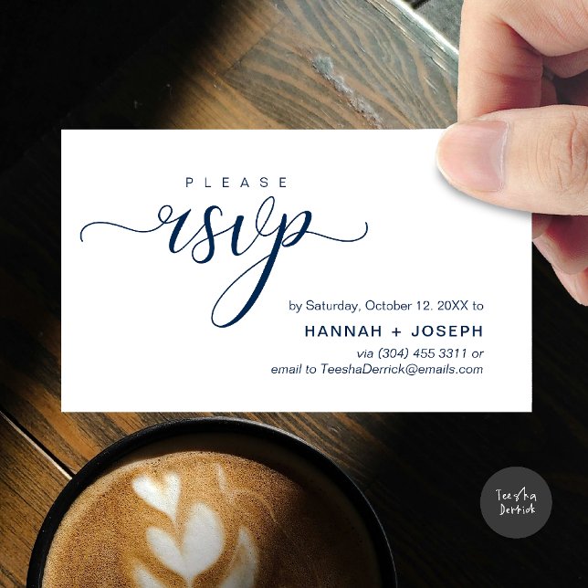 RSVP Hochzeiten per Telefon oder E-Mail Begleitkarte (Wedding invitation RSVP via Phone or email respond reminder Enclosure Card in aesthetic Navy Blue)