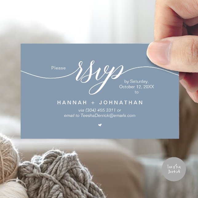 RSVP Hochzeiten per Telefon oder E-Mail Begleitkarte (Wedding invitation RSVP via Phone or email respond reminder Enclosure Card in aesthetic Dusty Blue)