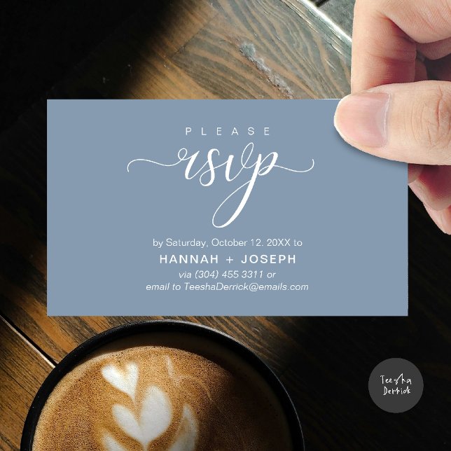 RSVP Hochzeiten per Telefon oder E-Mail Begleitkarte (Wedding invitation RSVP via Phone or email respond reminder Enclosure Card in aesthetic Dusty Blue)