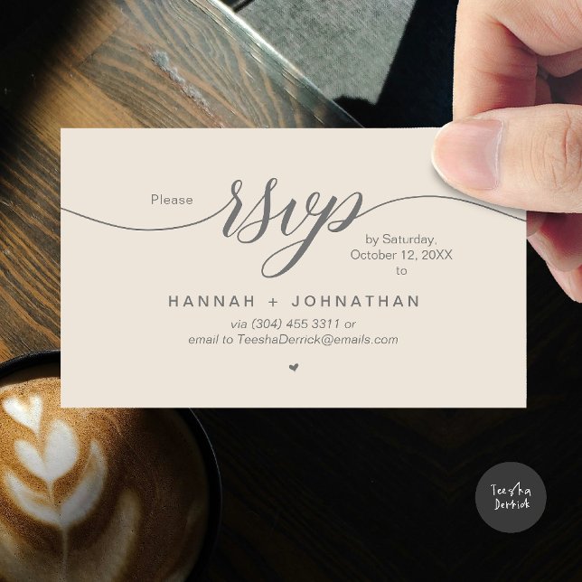 RSVP Hochzeiten per Telefon oder E-Mail Begleitkarte (Wedding invitation RSVP via Phone or email respond reminder Enclosure Card in aesthetic Cream Grey)