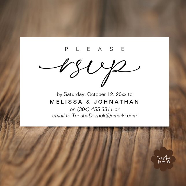 RSVP Hochzeiten per Telefon oder E-Mail Begleitkarte (Wedding RSVP via Phone or email text sms website Enclosure Card Dinner Invites Respond Black White)