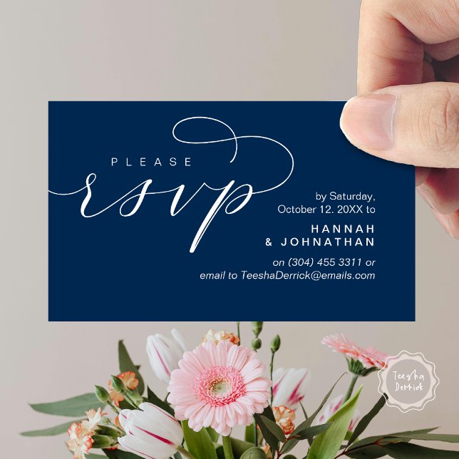 RSVP Hochzeiten per Telefon oder E-Mail Begleitkarte (Wedding Invitation RSVP Respond via Phone or email Online Enclosure Card, Navy Blue)