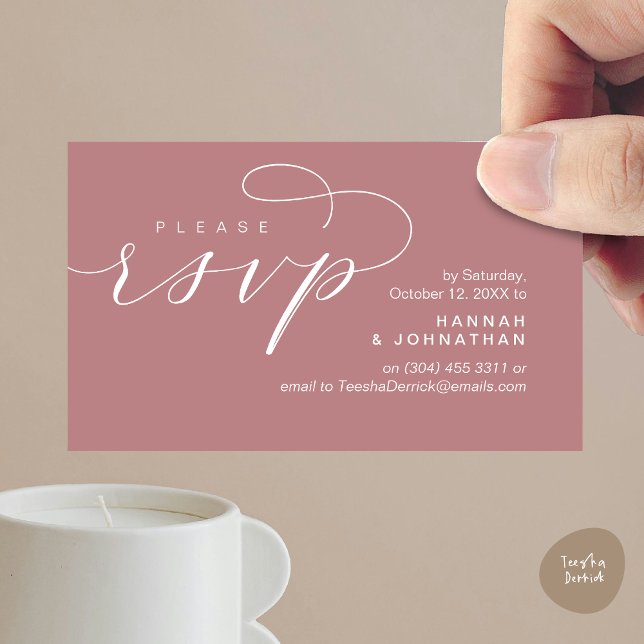 RSVP Hochzeiten per Telefon oder E-Mail Begleitkarte (Wedding Invitation RSVP Respond via Phone or email Online Enclosure Card, Dusty Rose Pink)