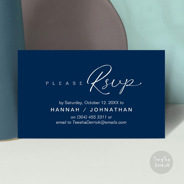 RSVP Hochzeiten per Telefon oder E-Mail Begleitkarte (Wedding RSVP via Phone, email, website, respond, Enclosure Card, Classy Navy Blue)