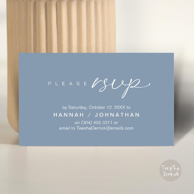RSVP Hochzeiten per Telefon oder E-Mail Begleitkarte (Wedding RSVP via Phone, email, website, respond, Enclosure Card, Classy Dusty Blue)
